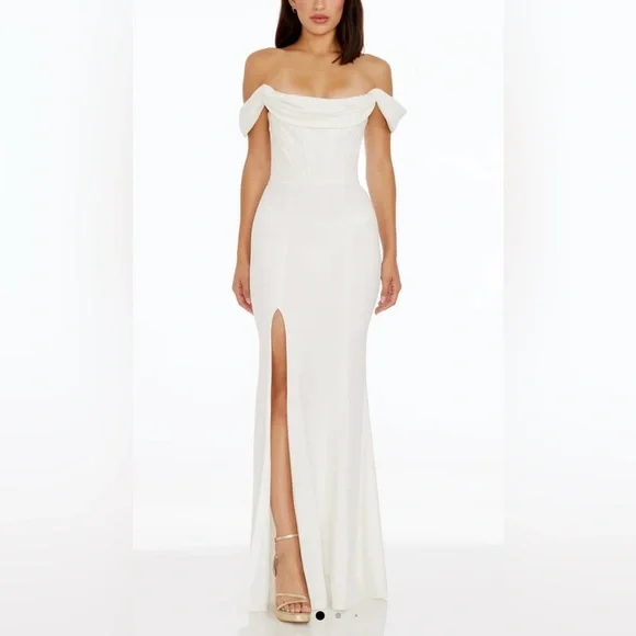 NEW Dress the Population Melania Off the Shoulder Corset White Gown Sz XL - Picture 1 of 8